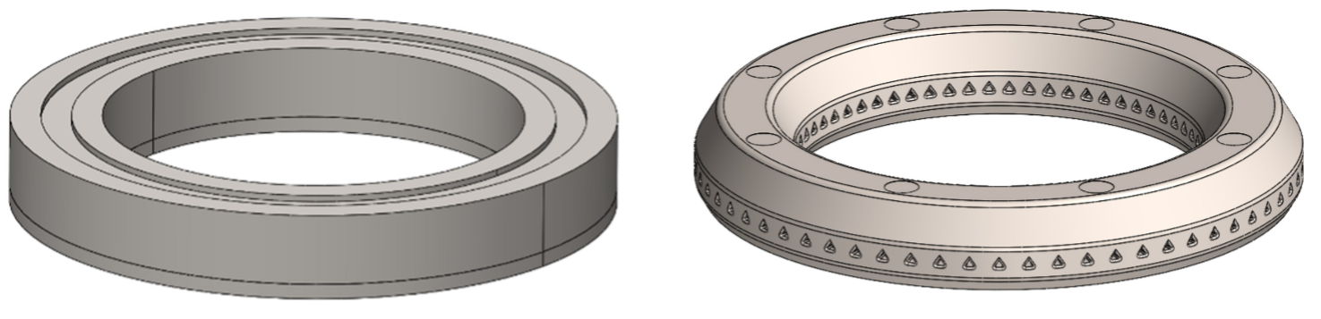 Figure 1: Comparison between TANDEM original inner anode (left) and the AM-inner anode (right).